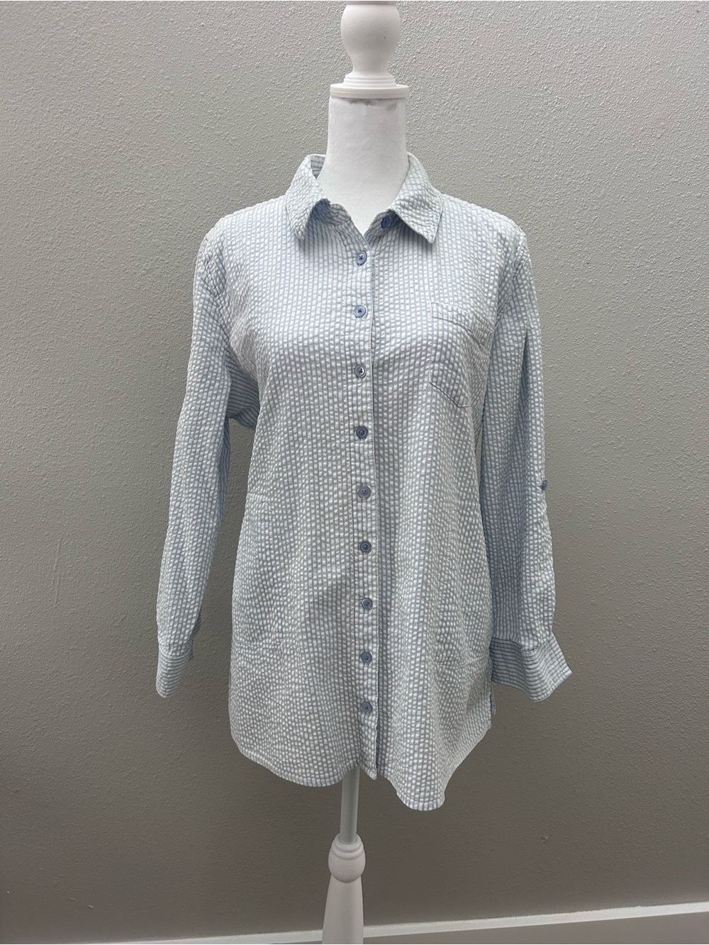 Light Blue Button-Up Seersucker Shirt